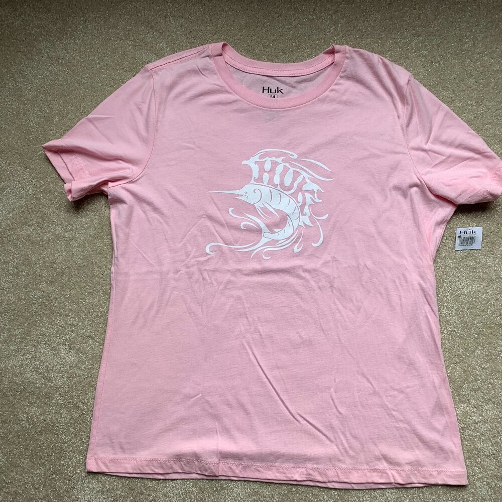 Pink HUK Tee with Swordfish Womens Medium